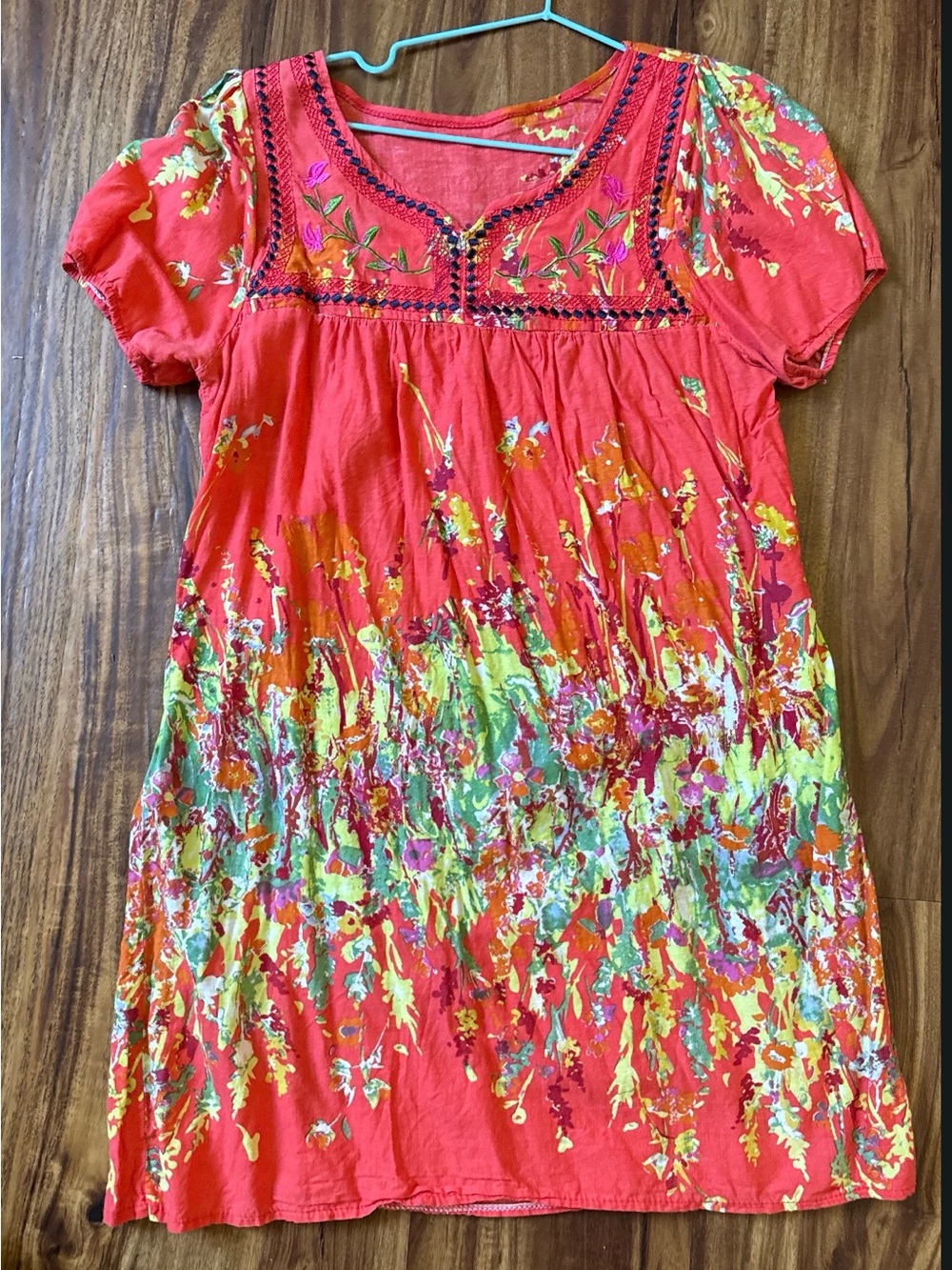Women’s Floral Embroidered Coral Dress
